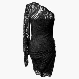 Emilio Pucci one shoulder black lace dress sz 40 / 6